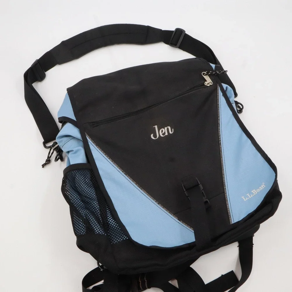 L.L. Bean Messenger Backpack Unisex Large Blue Black‎ Ripstop Laptop Bag Jen